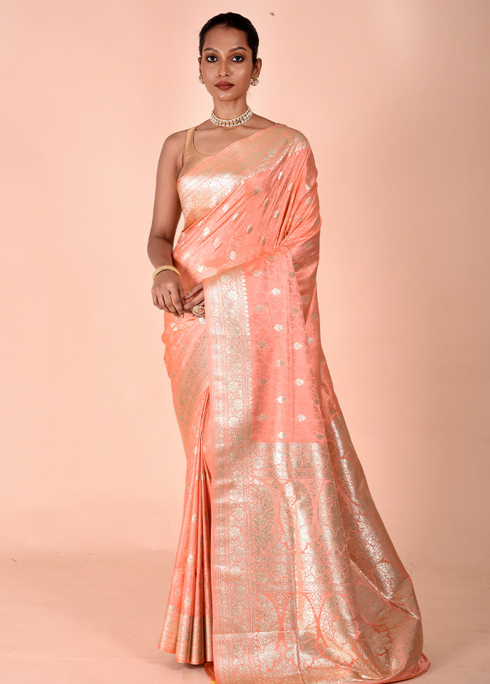 Peach Tanchoi Silk Saree With Blouse Piece Great Deals Sale Online