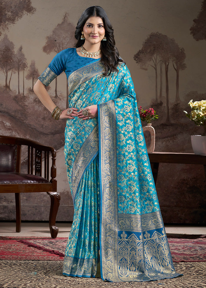 Sky Blue Spun Silk Saree With Blouse Piece Cheapest Pice Sale Online