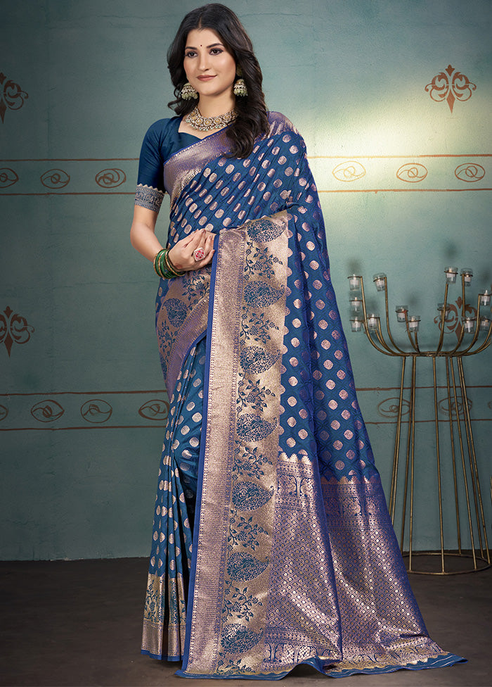 Blue Spun Silk Saree With Blouse Piece Cheap Pice Wholesale