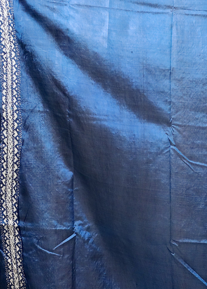 Blue Handloom Kantha Stitch Pure Silk Saree With Blouse Piece Websites For Sale