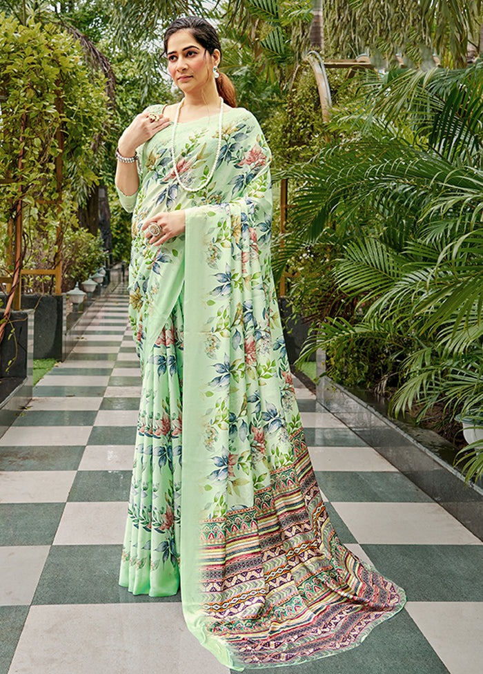 Pista Green Crepe Silk Saree With Blouse Piece Buy Cheap Cheapest