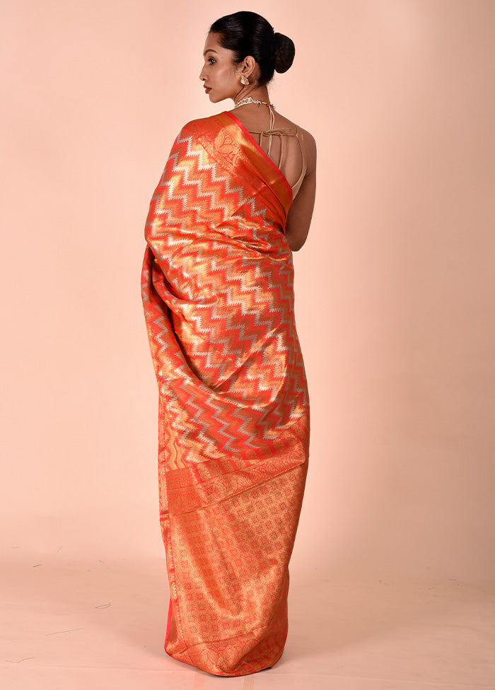 Orange Dupion Silk Saree With Blouse Piece Shop Sale Online