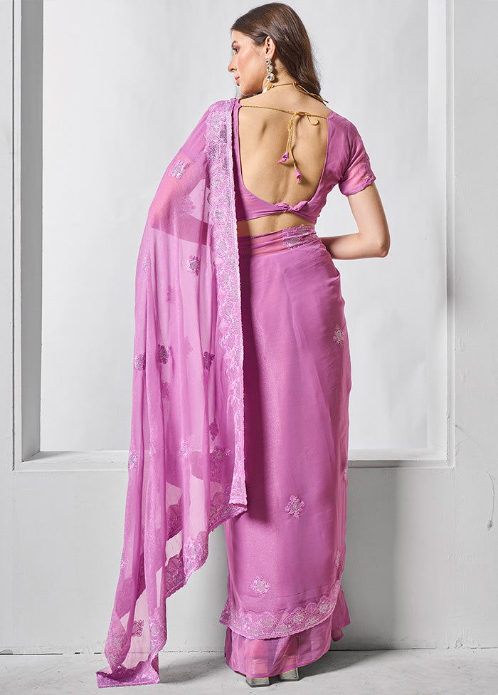 Purple Chiffon Silk Saree With Blouse Piece Discount Release Dates