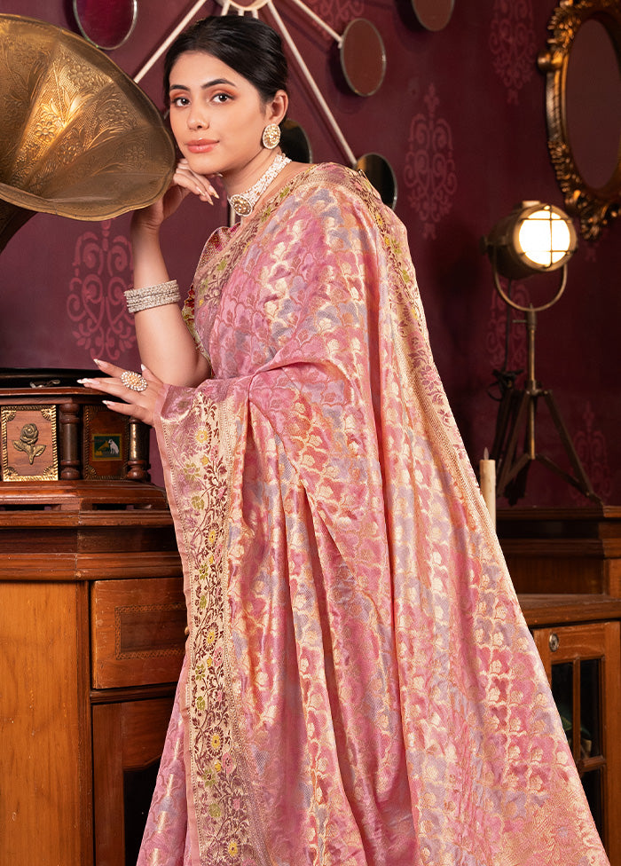 Pink Spun Silk Saree With Blouse Piece Marketable