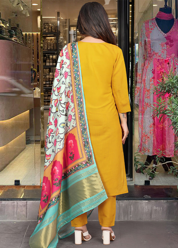 3 Pc Mustard Readymade Viscose Dupatta Suit Set Free Shipping 100% Original