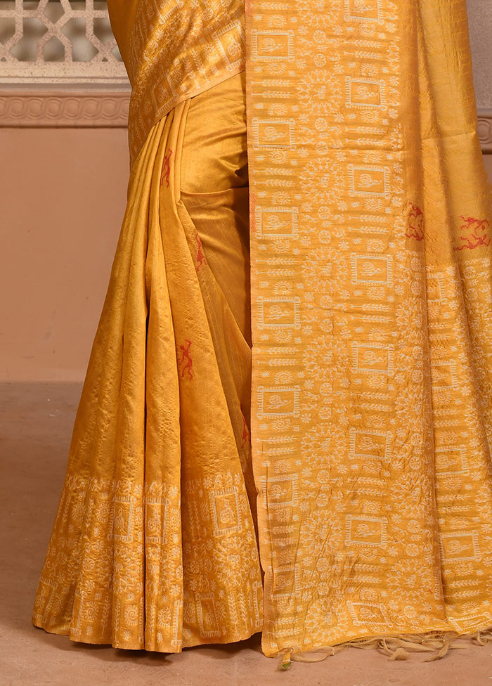 Mustard Spun Silk Saree With Blouse Piece Outlet Ebay