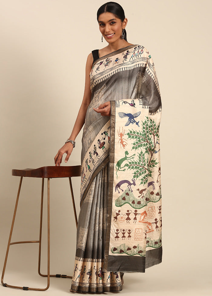 Grey Cotton Saree With Blouse Piece Cheap Explore