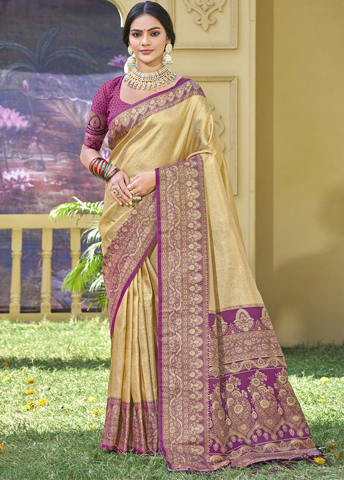 Cream Spun Silk Saree With Blouse Piece 2025 Sale Online