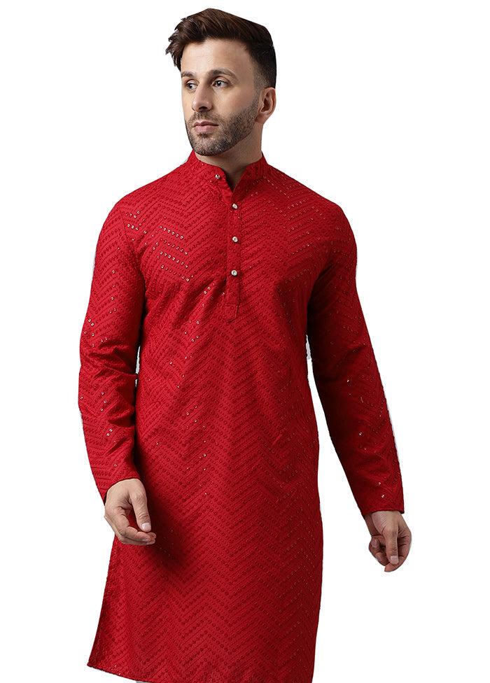 2 Pc Red Silk Kurta Pajama Set Discount Latest Collections