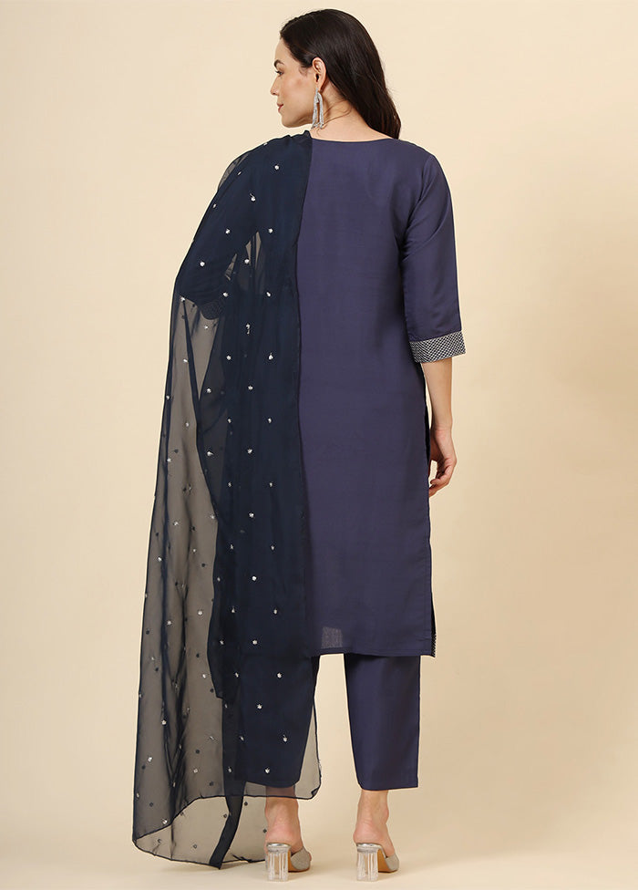 3 Pc Navy Blue Readymade Silk Suit Set Outlet Wiki