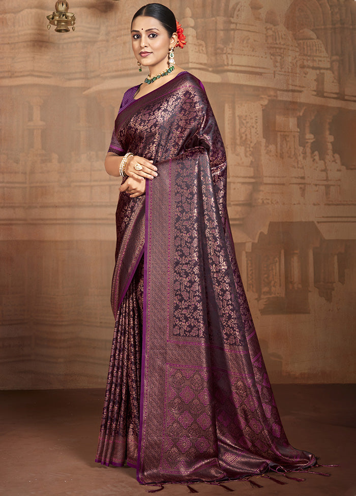 Purple Spun Silk Saree With Blouse Piece In China For Sale