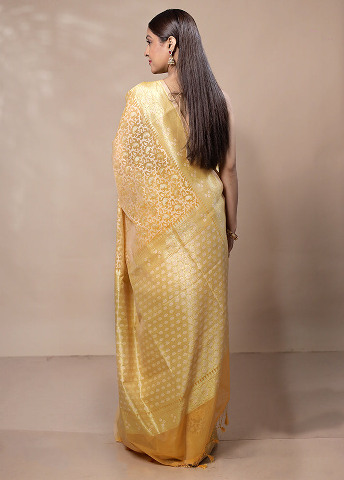 Yellow Kora Silk Saree With Blouse Piece Discount Best Pices