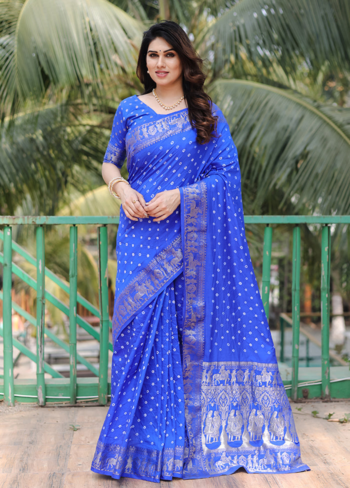 Blue Spun Silk Saree With Blouse Piece Free Shipping Limited Edition