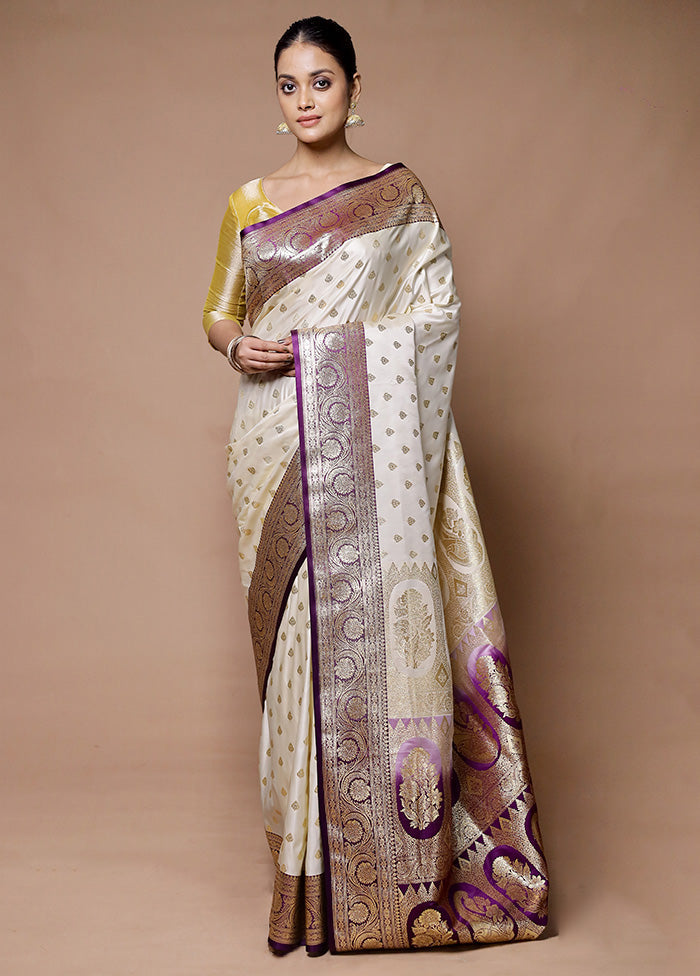 Cream Banarasi Silk Saree With Blouse Piece Fashion Style Cheap Online