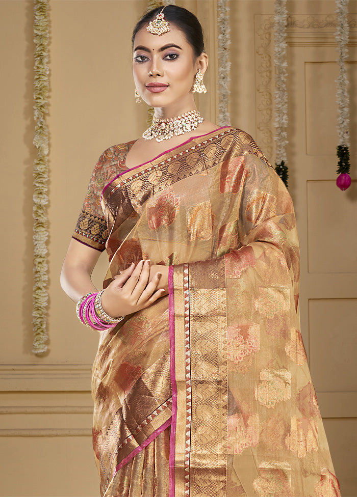 Brown Organza Saree With Blouse Piece Pay With Visa Cheap Pice