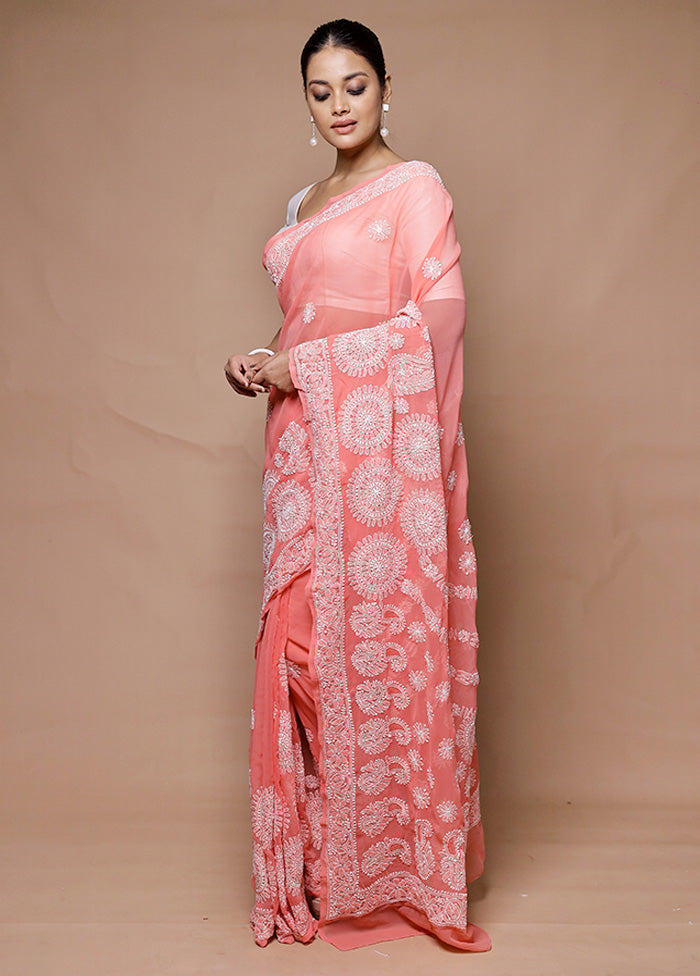 Pink Handloom Pure Cotton Saree With Blouse Piece Cheap Sale Cheap