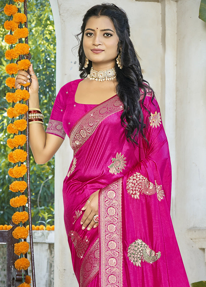 Pink Spun Silk Saree With Blouse Piece Discount Cheapest