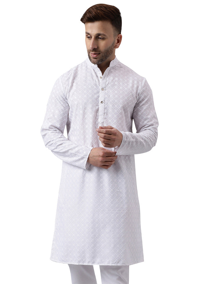 White Silk Embroidered Kurta Buy Cheap Recommend