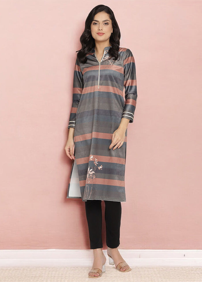 Grey Readymade Velvet Kurti Buy Cheap Latest