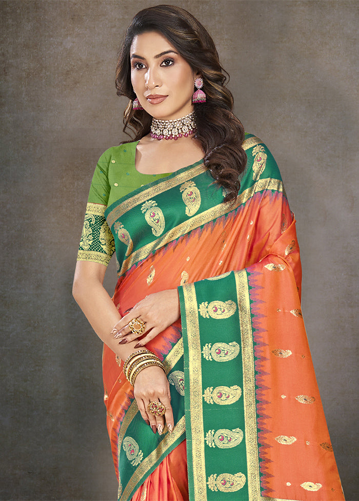 Orange Dupion Silk Saree With Blouse Piece Clearance Buy