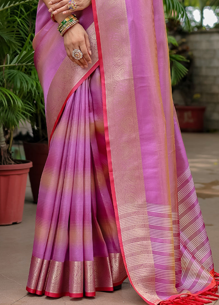 Purple Banarasi Silk Saree With Blouse Piece Outlet Cheap Pice