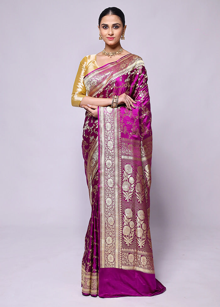 Pink Handloom Banarasi Pure Silk Saree With Blouse Piece Buy Cheap 100% Guaranteed