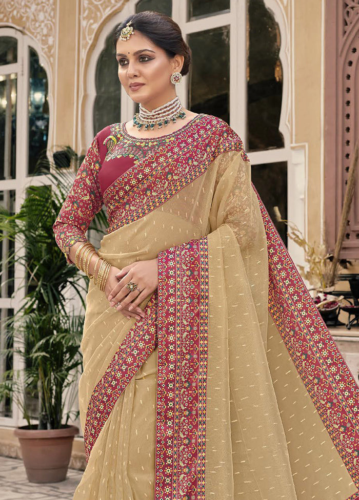 Cream Spun Silk Saree With Blouse Piece Marketable For Sale