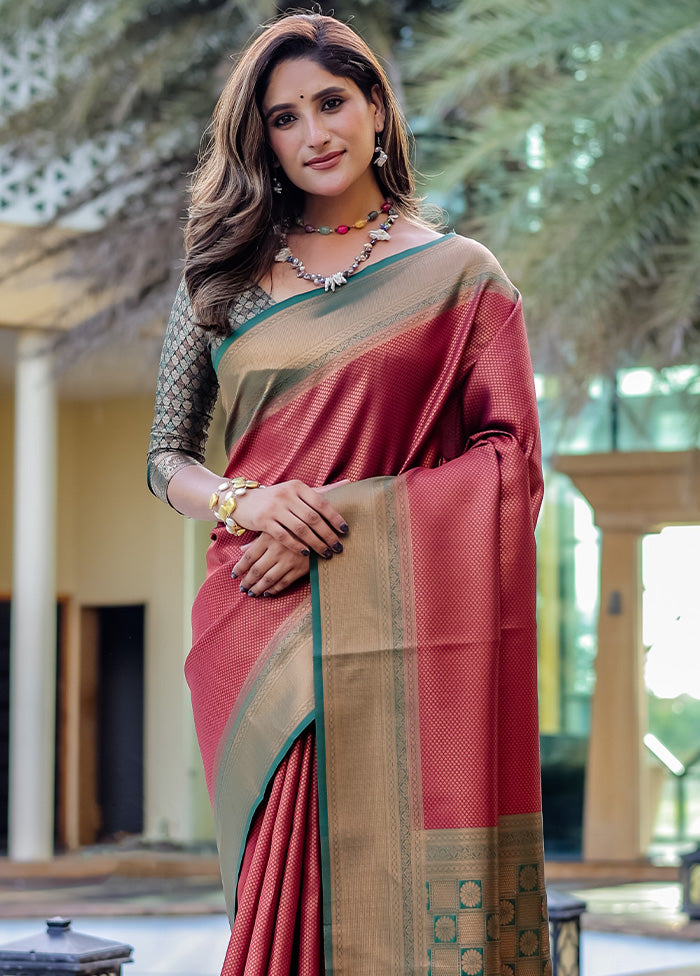 Maroon Kanjivaram Silk Saree With Blouse Piece Online Online For Sale