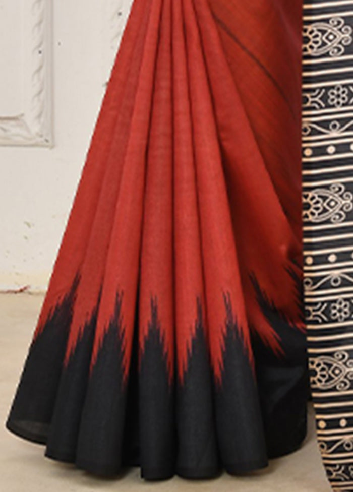 Red Tussar Silk Saree With Blouse Piece Pictures Online