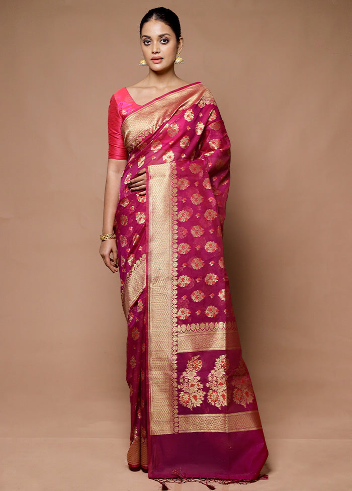 Pink Kora Silk Saree With Blouse Piece Best Place Cheap Pice