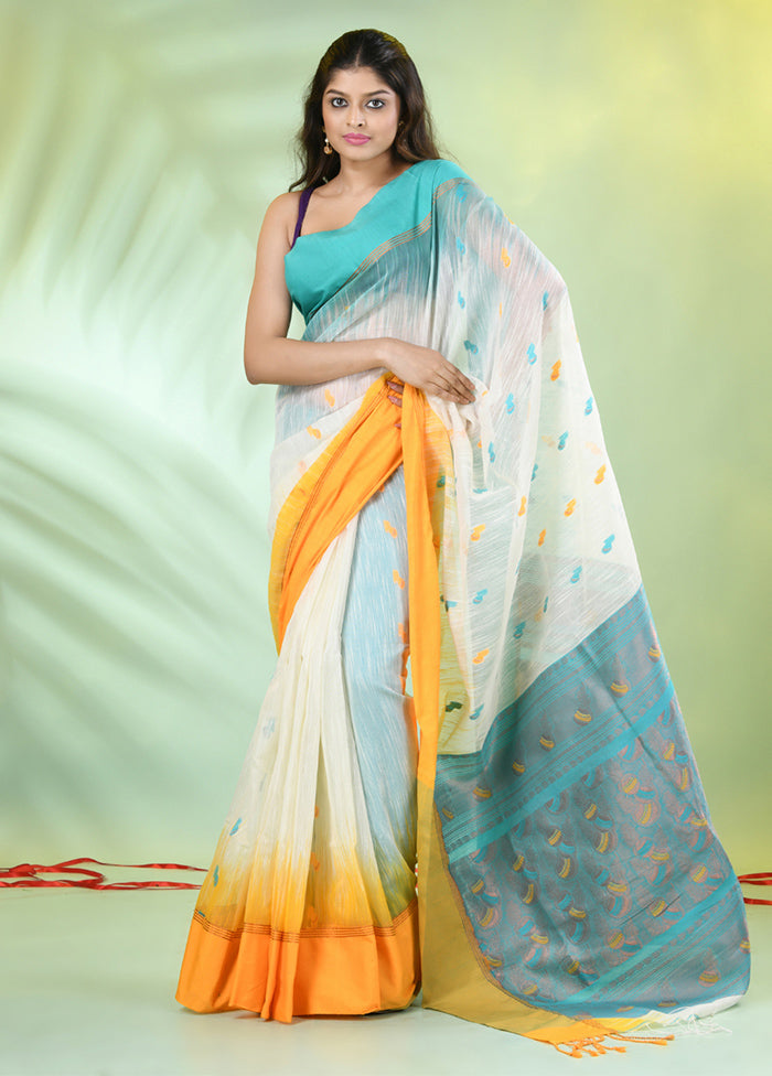 Off White Pure Cotton Saree With Blouse Piece Free Shipping Geniue Stockist