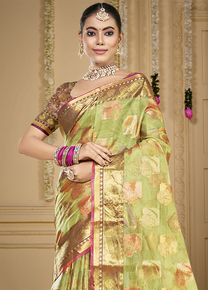 Light Green Organza Saree With Blouse Piece Shop For