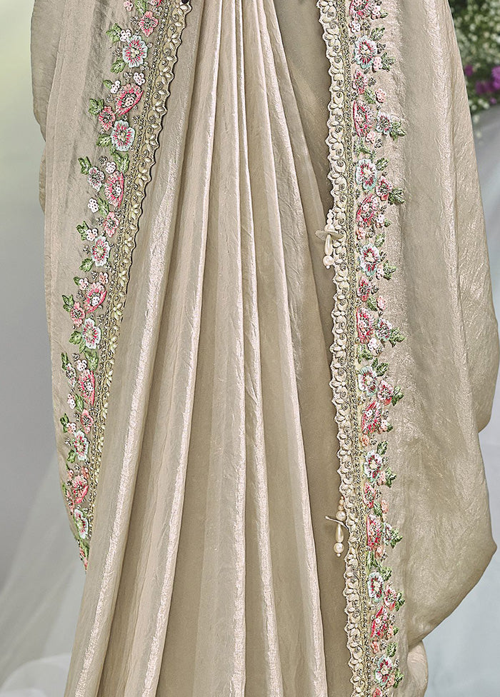 Cream Satin Silk Saree With Blouse Piece Websites For Sale