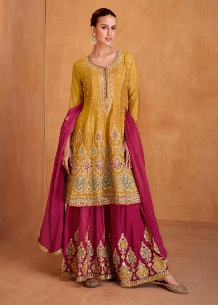 3 Pc Mustard Semi Stitched Silk Suit Set Clearance Amazon