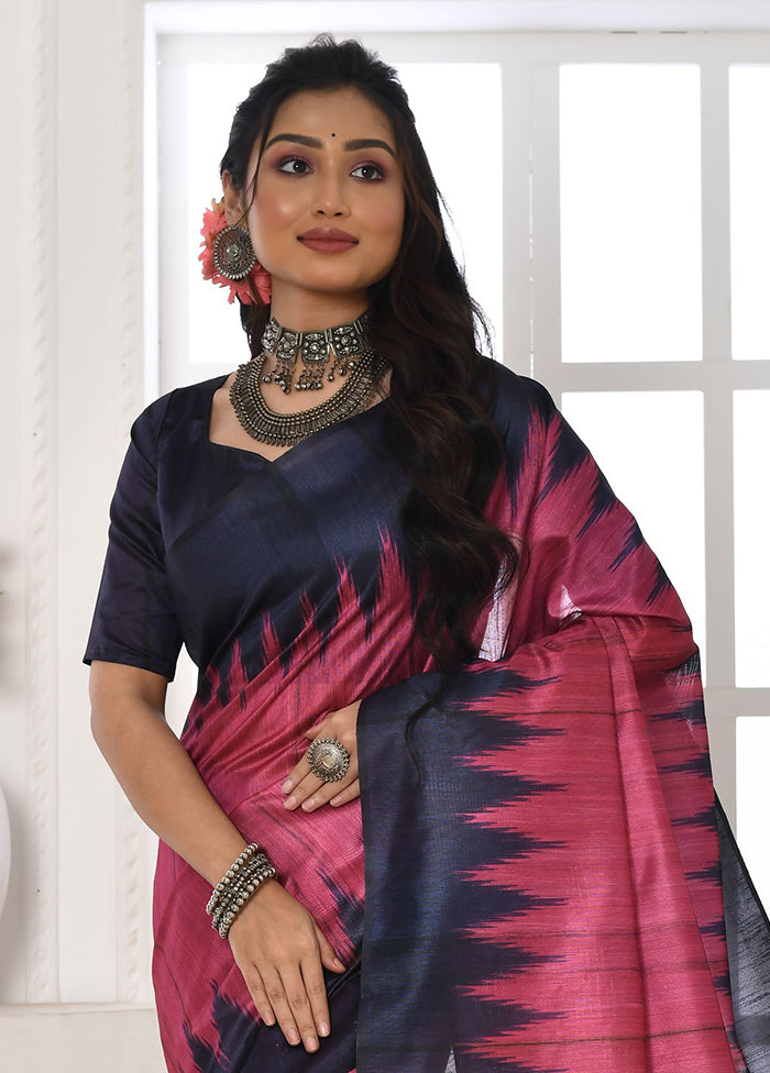 Pink Tussar Silk Saree With Blouse Piece Cheap Big Sale