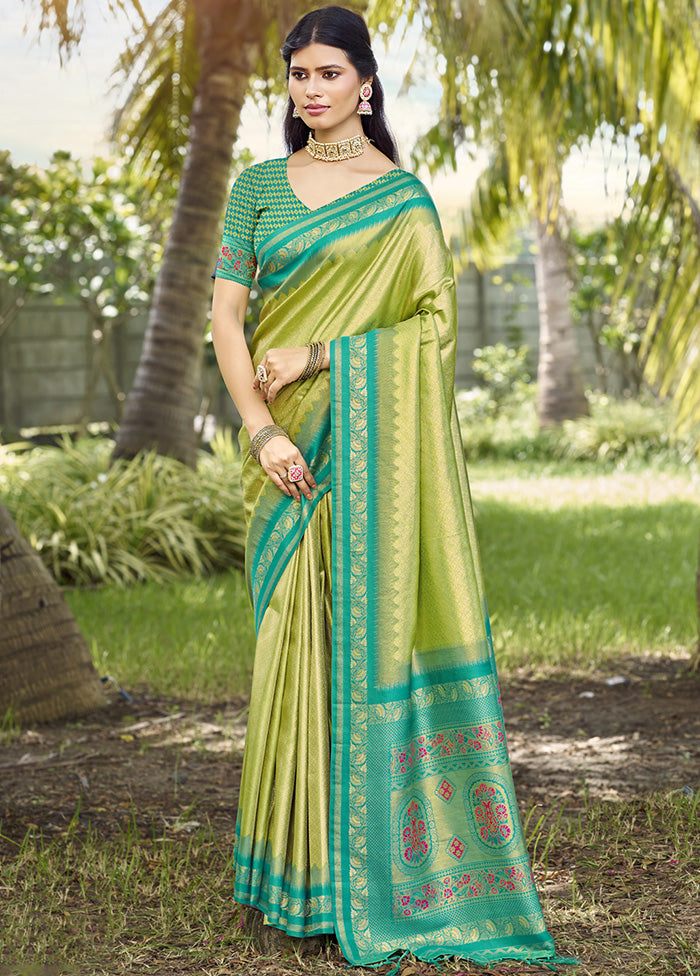 Green Spun Silk Saree With Blouse Piece Cheapest Pice Cheap Online