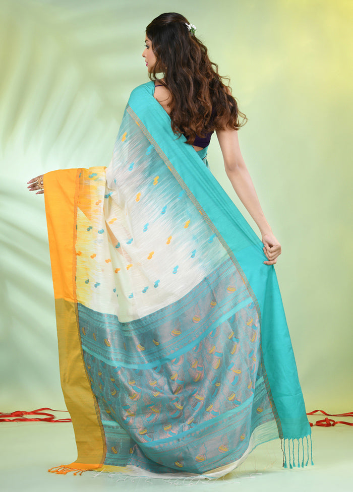 Off White Pure Cotton Saree With Blouse Piece Free Shipping Geniue Stockist