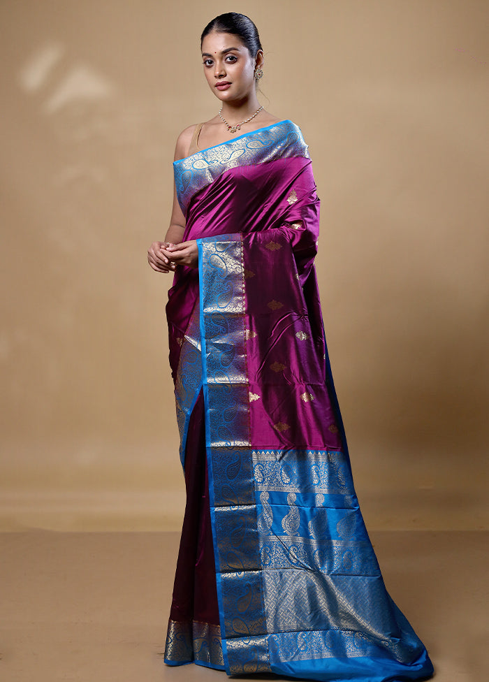 Violet Handloom Kanjivaram Pure Silk Saree With Blouse Piece Low Cost Cheap Pice