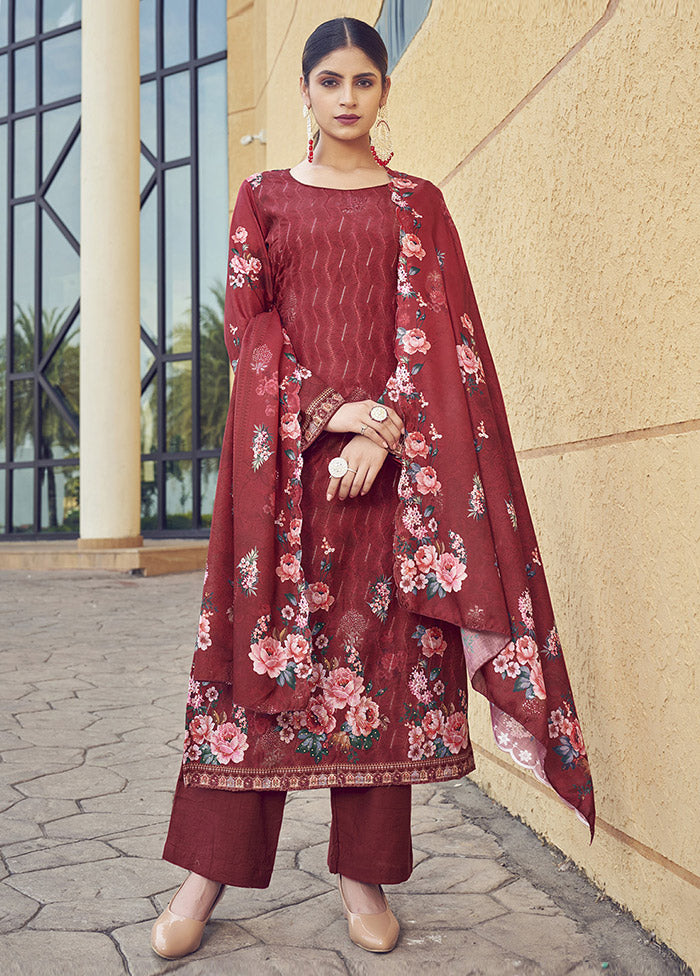 3 Pc Red Unstitched Silk Suit Set Popular Cheap Online