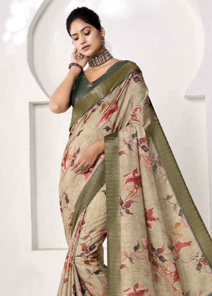 Cream Spun Silk Saree With Blouse Piece Sale Classic