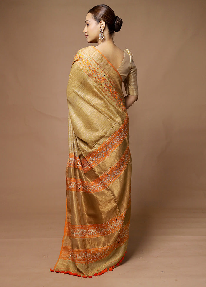 Cream Handloom Matka Pure Silk Saree With Blouse Piece Collections Cheap Online