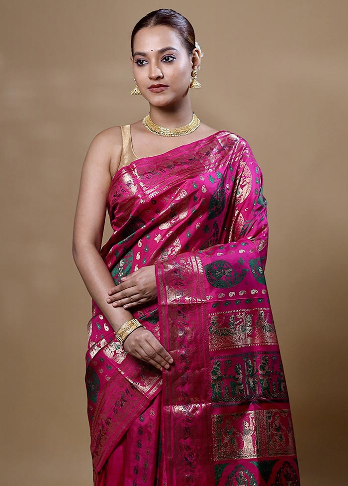 Pink Handloom Baluchari Pure Silk Saree With Blouse Piece Clearance Latest