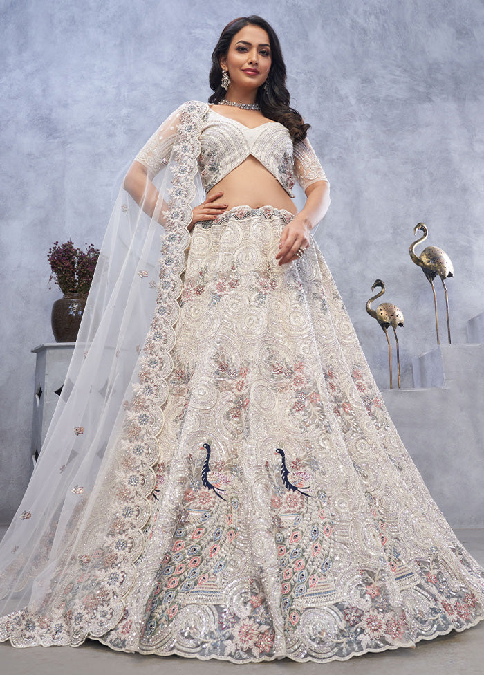 3 Pc Silver Net Semi Stitched Lehenga Set Online Online With Mastercard