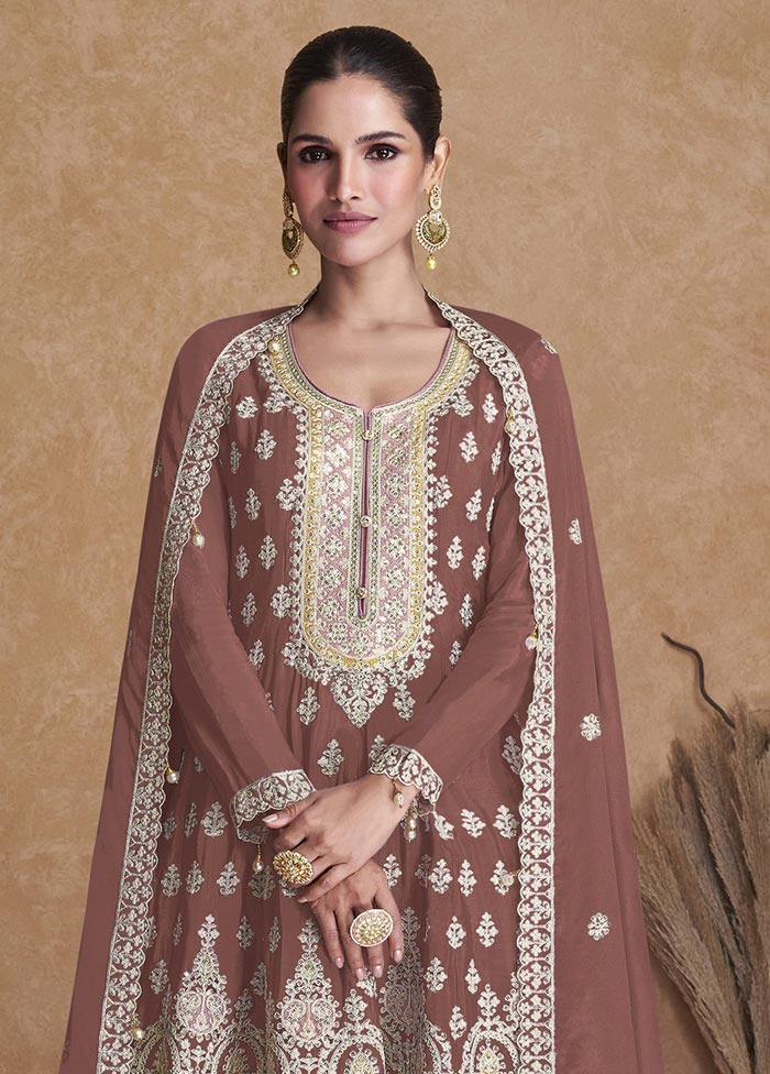 3 Pc Mauve Semi Stitched Georgette Suit Set Buy Online