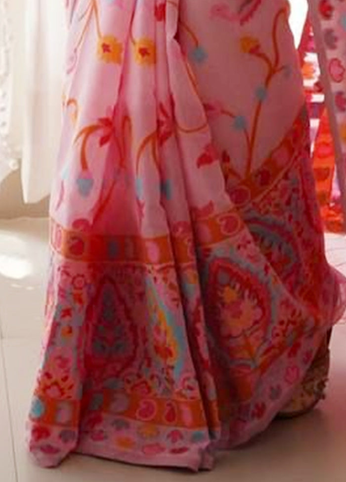 Pink Banarasi Silk Saree With Blouse Piece Free Shipping Manchester Great Sale