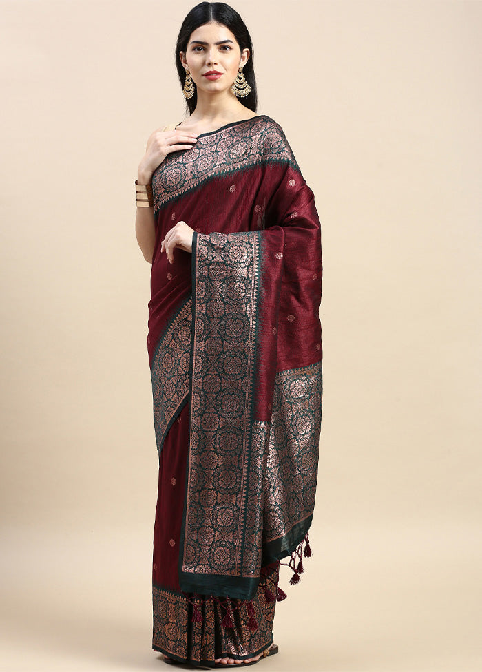 Maroon Banarasi Silk Saree With Blouse Piece Recommend Cheap Pice