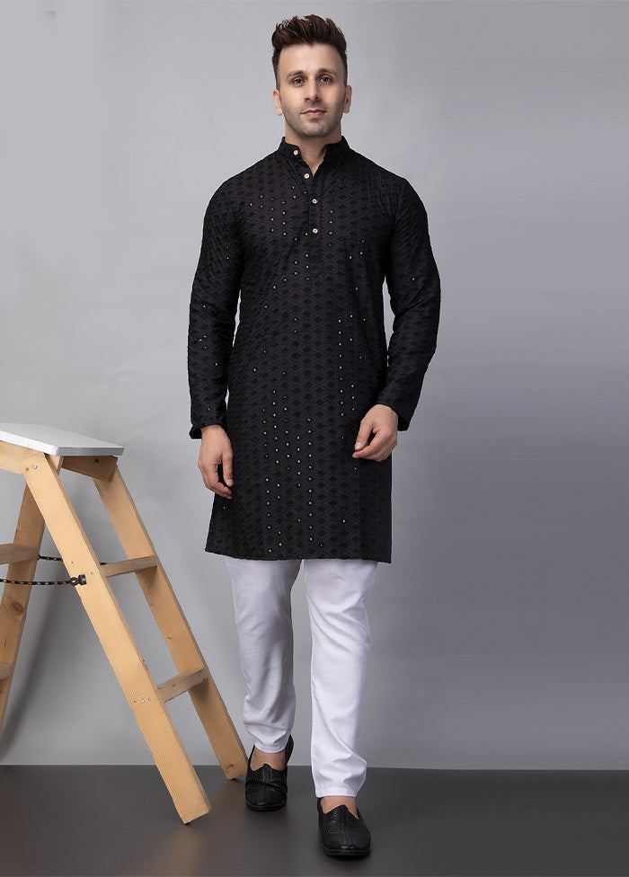 2 Pc Black Viscose Kurta Pajama Set Clearance Reliable