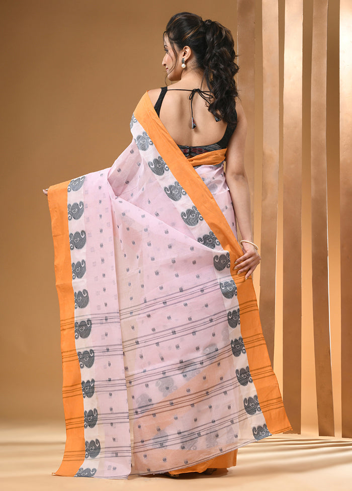 Baby Pink Cotton Woven Work Saree Without Blouse Piece Clearance Fake