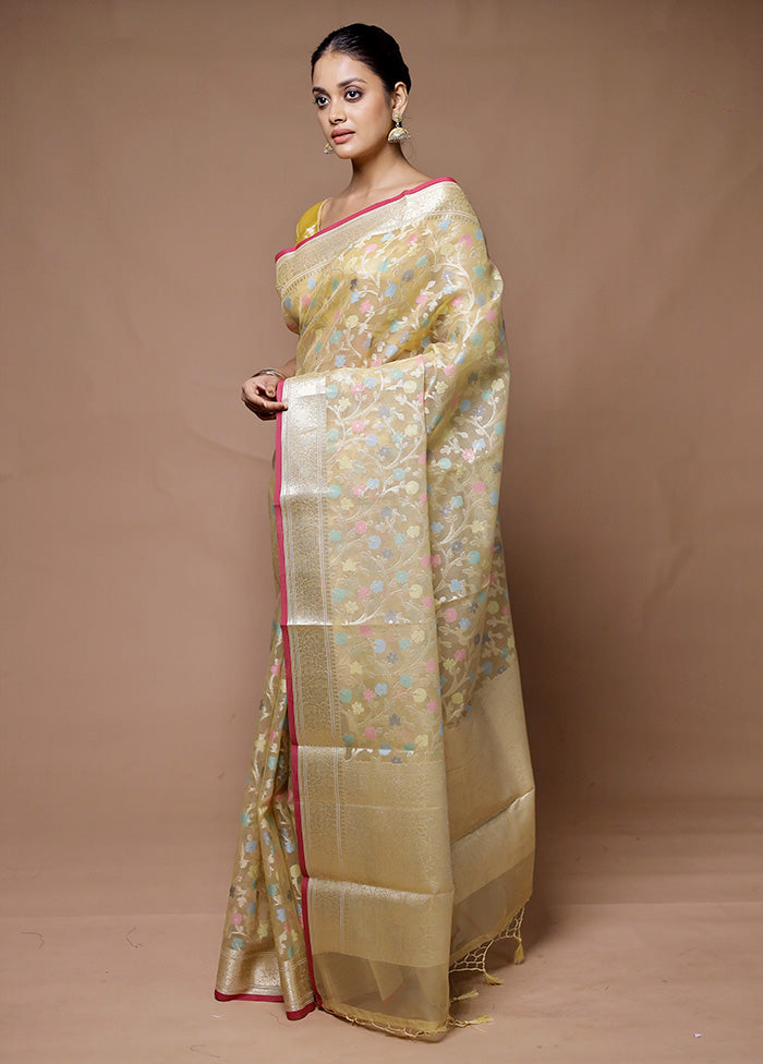 Yellow Organza Saree With Blouse Piece Cheap Best Seller