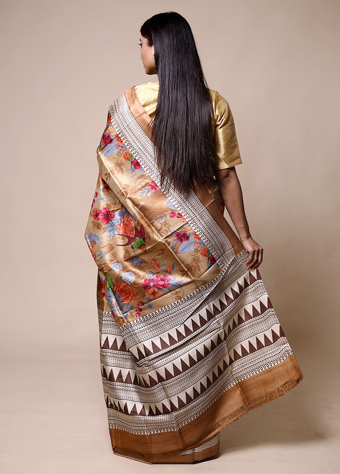 Beige Printed Pure Silk Saree Without Blouse Piece Buy Cheap 2025